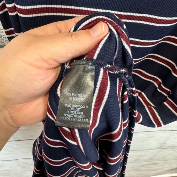Lulu's Women's Franklin Navy Blue Striped Mock Neck Midi Dress Size Large - Picture 7 of 8